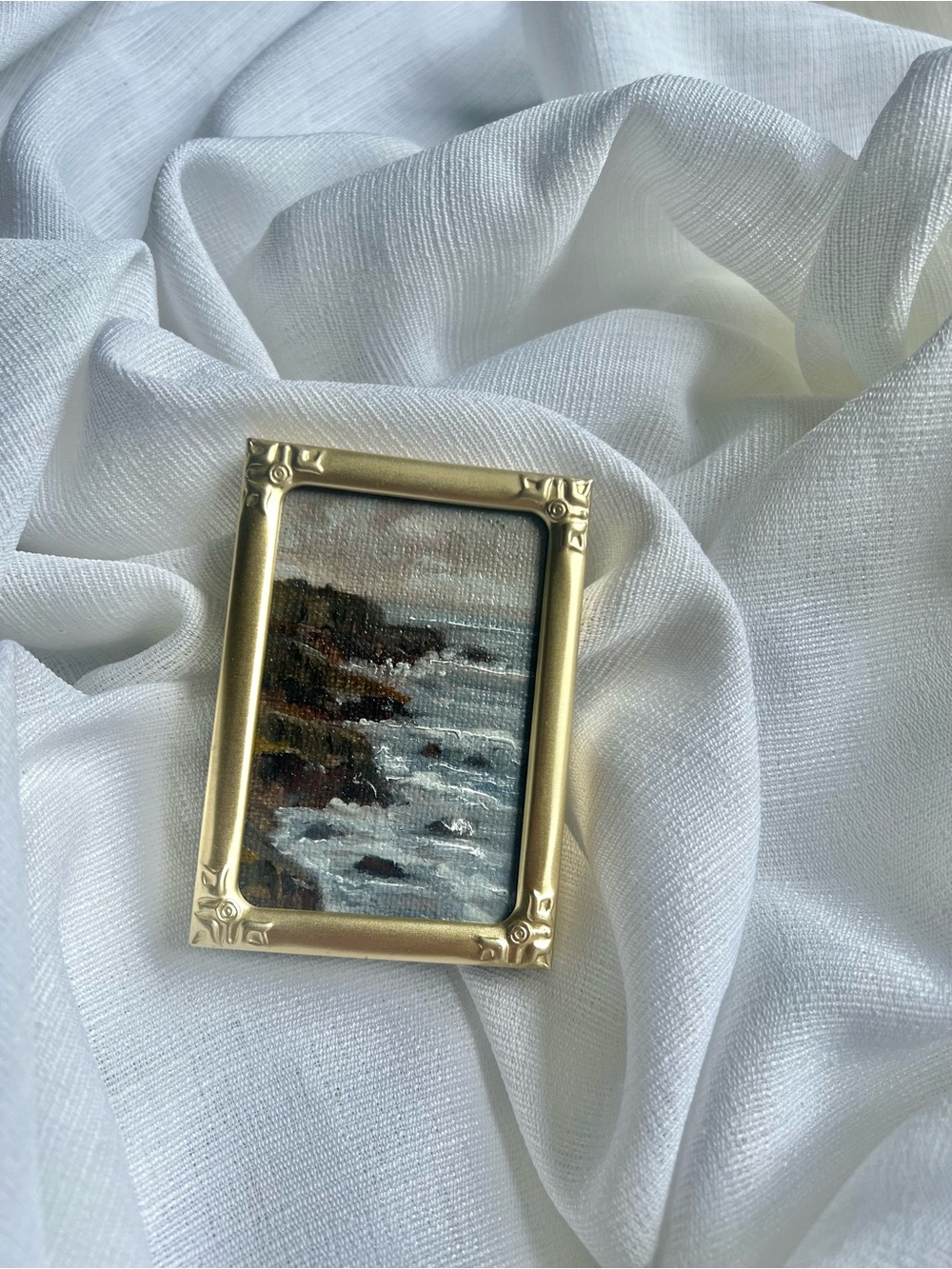 “A place To wander” Gold Miniature Nautical Oil Painting in Ornate Frame
